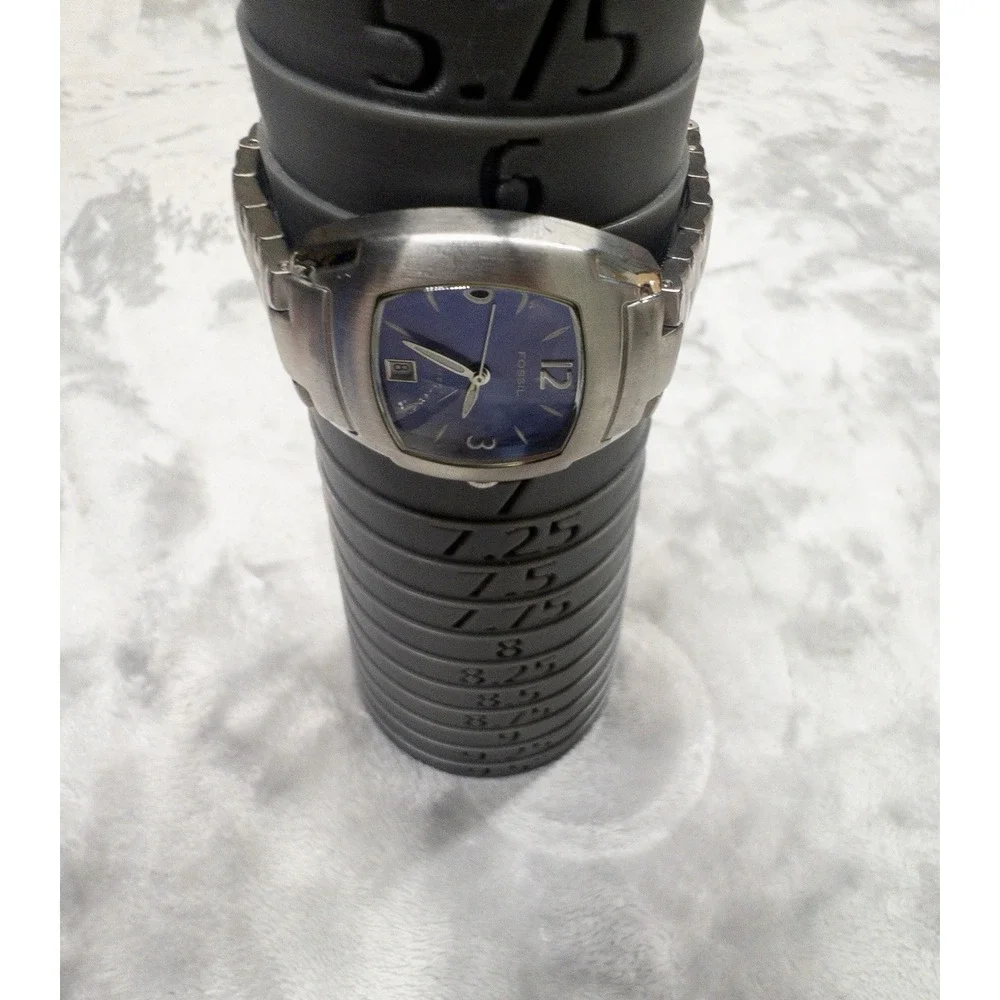Vtg Fossil Arkitekt FS 2940 Blue Dial Silver Band 50 ATM